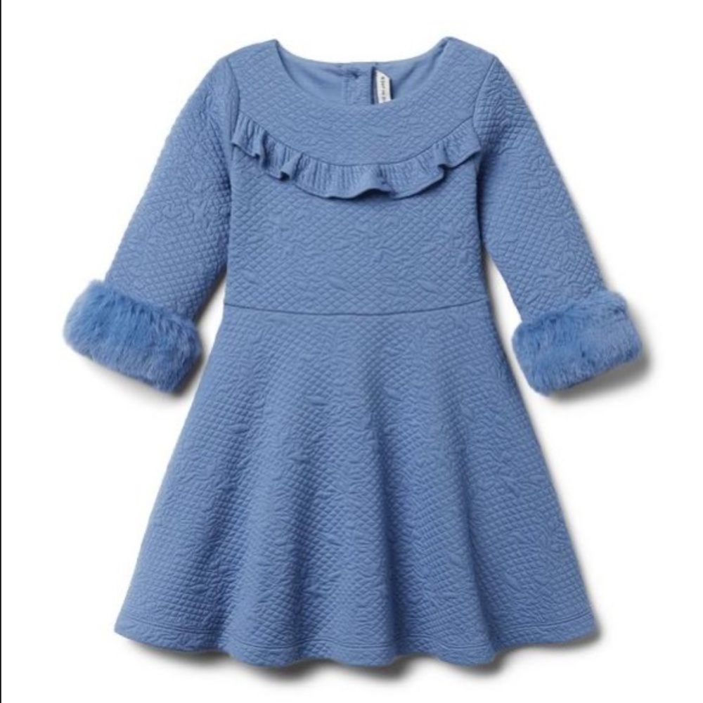 JANIE AND JACK FLORAL JACQUARD FAUX FUR CUFF DRESS